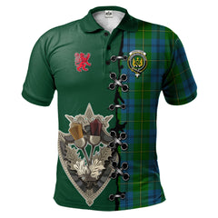 Clan Johnstone Tartan Polo Shirt - Lion Rampant And Celtic Thistle Style UX96 Johnstone Tartan Tartan Polo   
