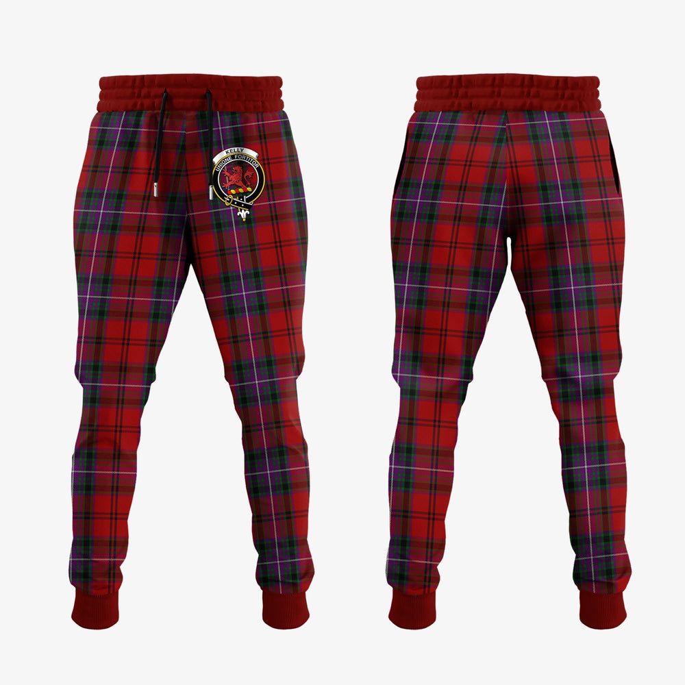 Clan Kelly Of Sleat Red Tartan Crest Jogger Sweatpants YU65 Clan Kelly Tartan Today   