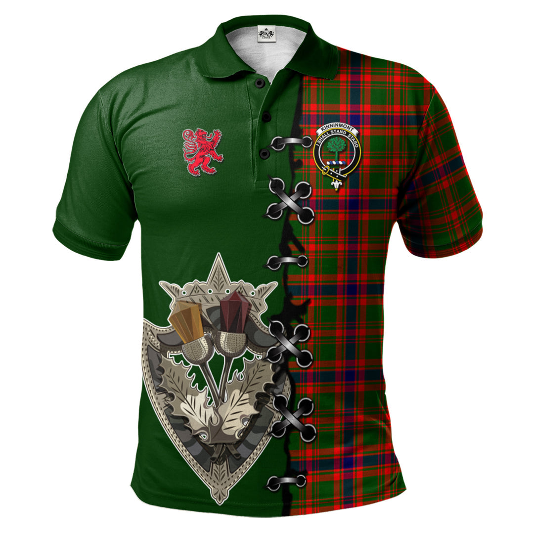 Clan Kinninmont Tartan Polo Shirt - Lion Rampant And Celtic Thistle Style HD42 Kinninmont Tartan Tartan Polo   