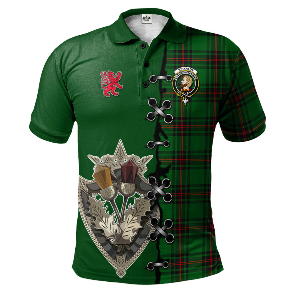 Clan Kirkcaldy Tartan Polo Shirt - Lion Rampant And Celtic Thistle Style RA54 Kirkcaldy Tartan Tartan Polo   