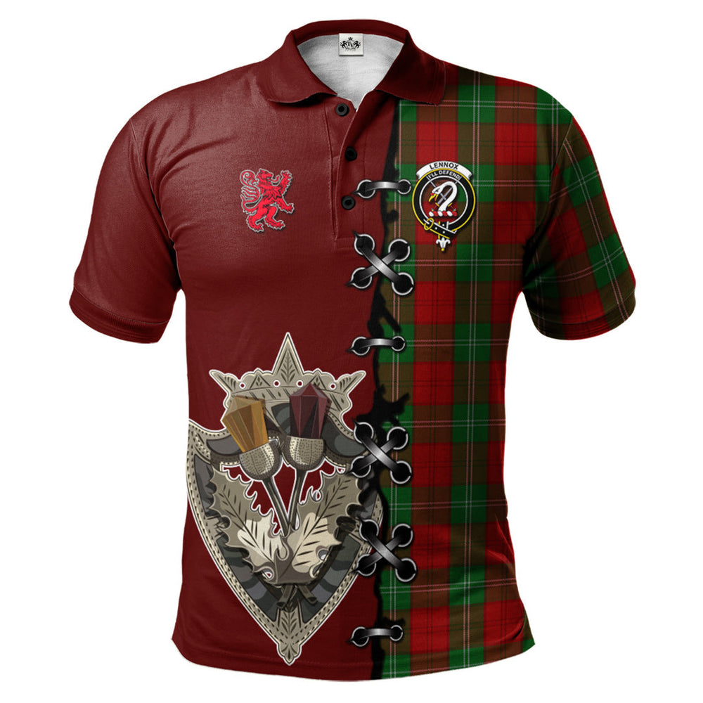 Clan Lennox Tartan Polo Shirt - Lion Rampant And Celtic Thistle Style DX65 Lennox Tartan Tartan Polo   