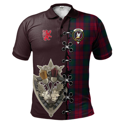 Clan Lindsay Tartan Polo Shirt - Lion Rampant And Celtic Thistle Style