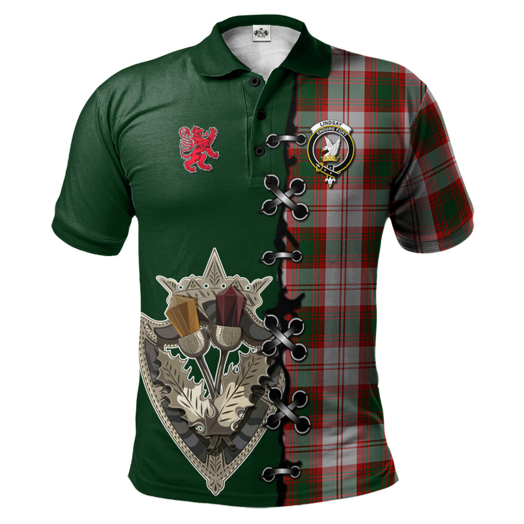 Clan Lindsay Dress Red Tartan Polo Shirt - Lion Rampant And Celtic Thistle Style YG32 Lindsay Dress Red Tartan Tartan Polo   