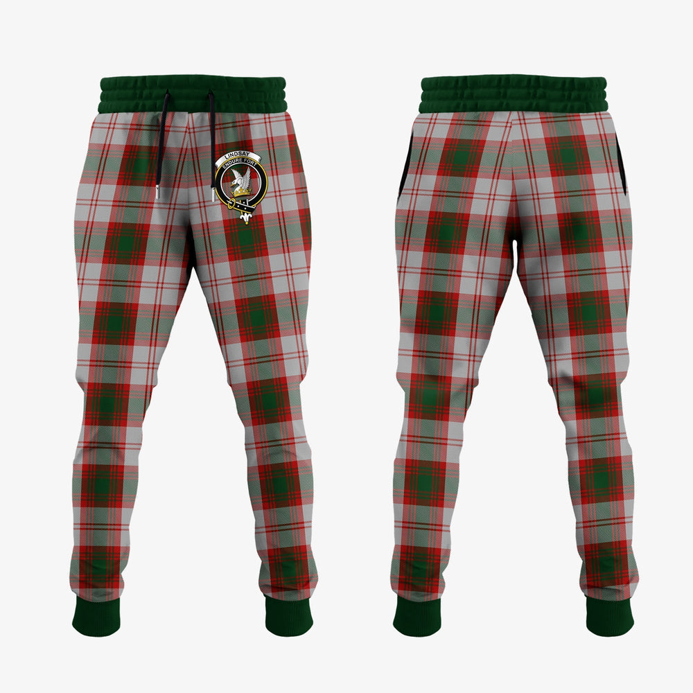 Clan Lindsay Dress Red Tartan Crest Jogger Sweatpants VO74 Clan Lindsay Tartan Today   