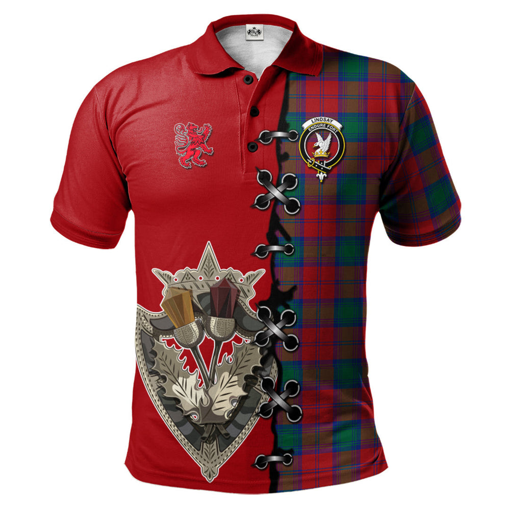 Clan Lindsay Modern Tartan Polo Shirt - Lion Rampant And Celtic Thistle Style DV53 Lindsay Modern Tartan Tartan Polo   