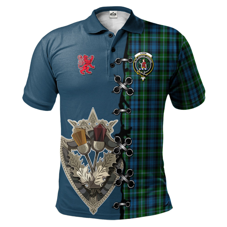 Clan Lyon Tartan Polo Shirt - Lion Rampant And Celtic Thistle Style FA25 Lyon Tartan Tartan Polo   