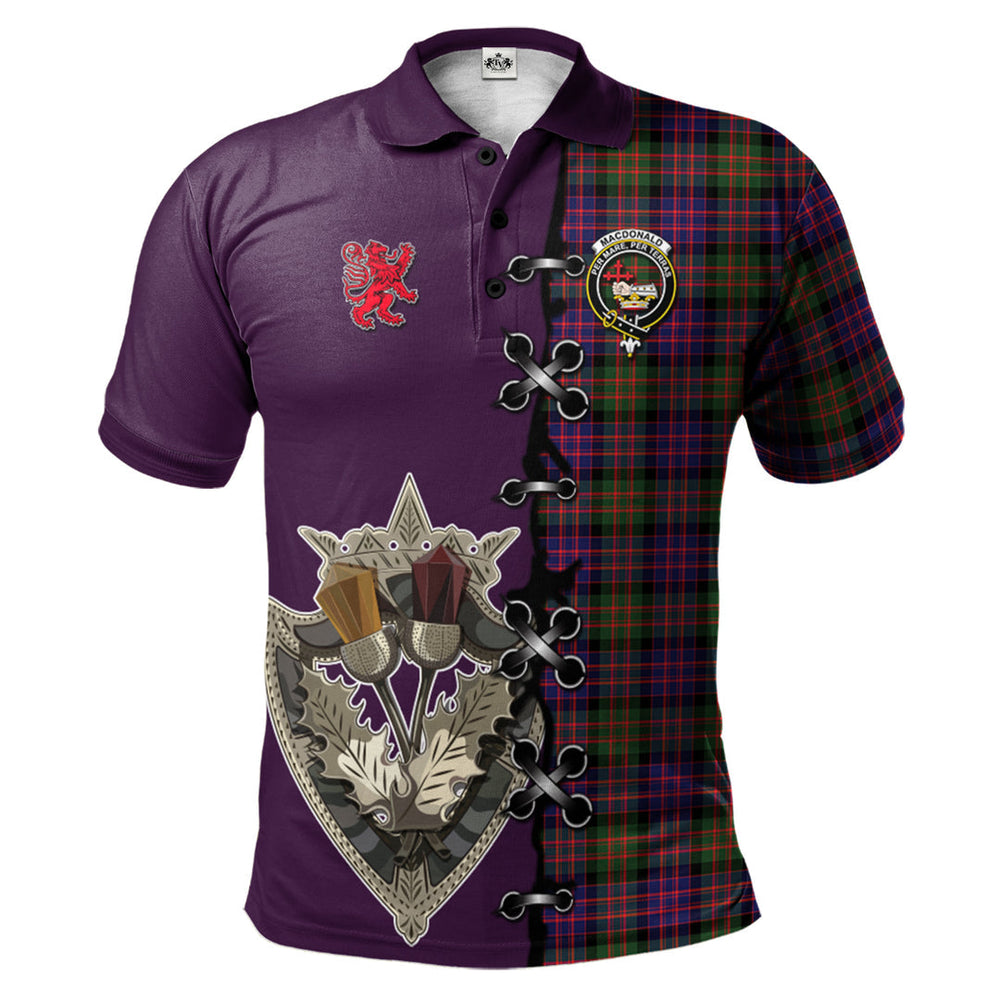 Clan MacDonald Modern Tartan Polo Shirt - Lion Rampant And Celtic Thistle Style MF44 MacDonald Modern Tartan Tartan Polo   