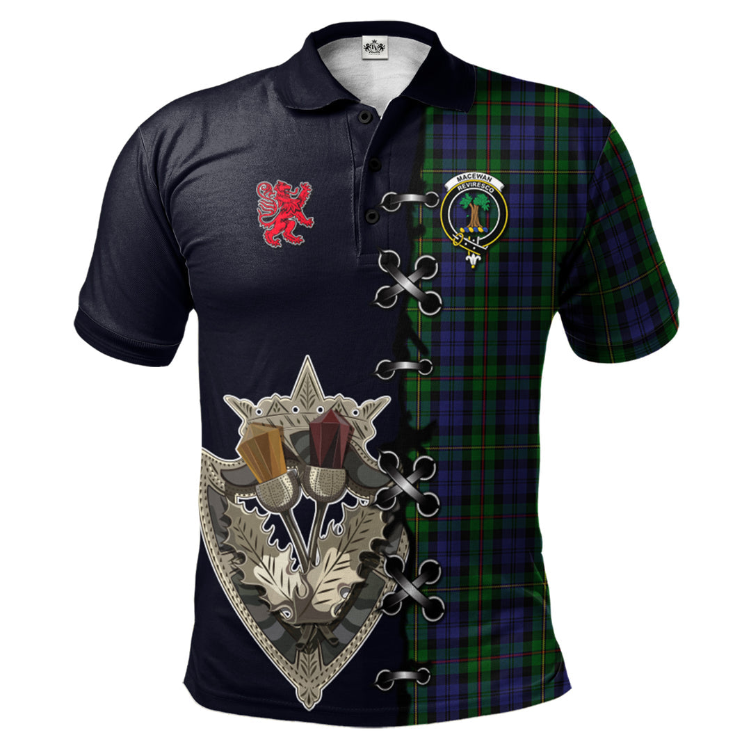 Clan MacEwen - MacEwan Tartan Polo Shirt - Lion Rampant And Celtic Thistle Style HL45 MacEwen - MacEwan Tartan Tartan Polo   