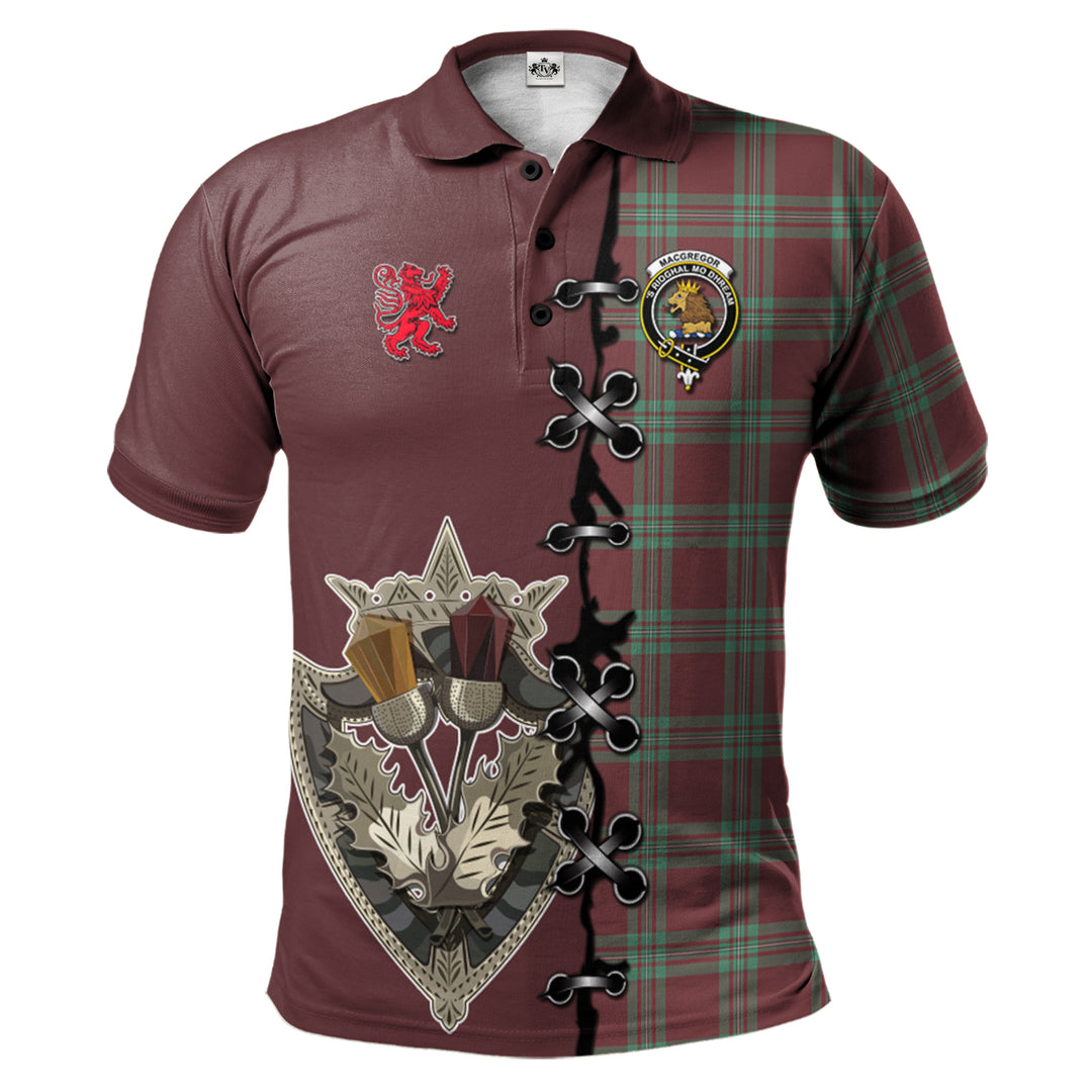 Clan MacGregor Hunting Ancient Tartan Polo Shirt - Lion Rampant And Celtic Thistle Style SS21 MacGregor Hunting Ancient Tartan Tartan Polo   