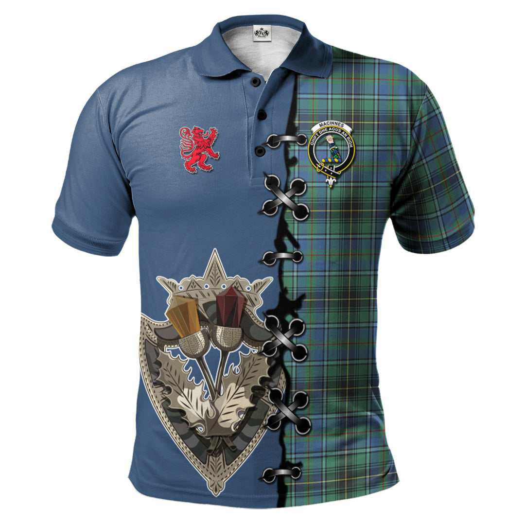 Clan MacInnes Ancient Tartan Polo Shirt - Lion Rampant And Celtic Thistle Style XD31 MacInnes Ancient Tartan Tartan Polo   