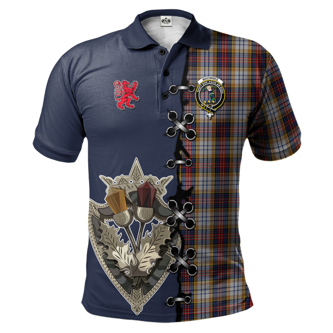 Clan MacInnes Ancient Hunting Tartan Polo Shirt - Lion Rampant And Celtic Thistle Style NK47 MacInnes Ancient Hunting Tartan Tartan Polo   
