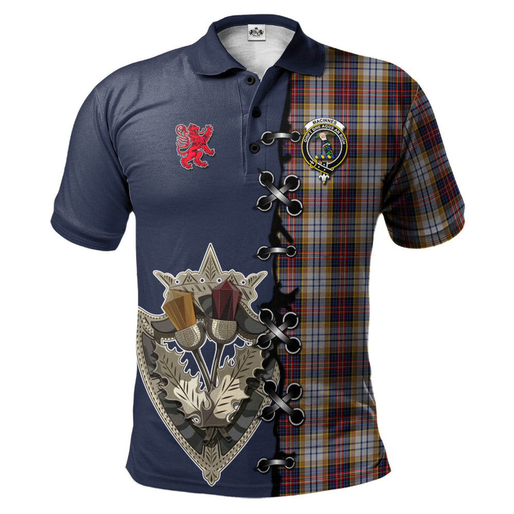 Clan MacInnes Ancient Hunting Tartan Polo Shirt - Lion Rampant And Celtic Thistle Style NK47 MacInnes Ancient Hunting Tartan Tartan Polo   