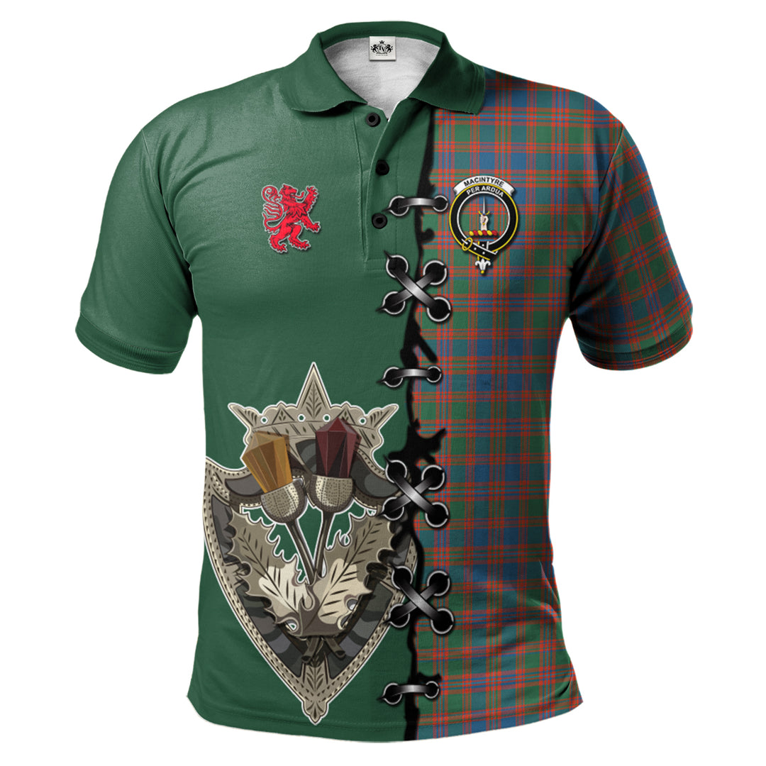 Clan MacIntyre Ancient Tartan Polo Shirt - Lion Rampant And Celtic Thistle Style IR34 MacIntyre Ancient Tartan Tartan Polo   