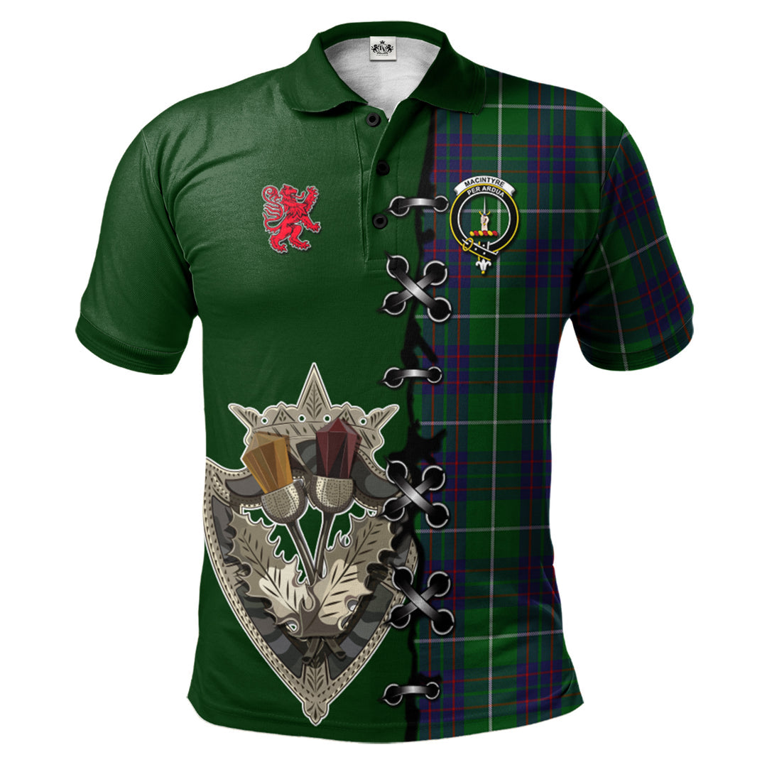 Clan MacIntyre Hunting Tartan Polo Shirt - Lion Rampant And Celtic Thistle Style NT49 MacIntyre Hunting Tartan Tartan Polo   