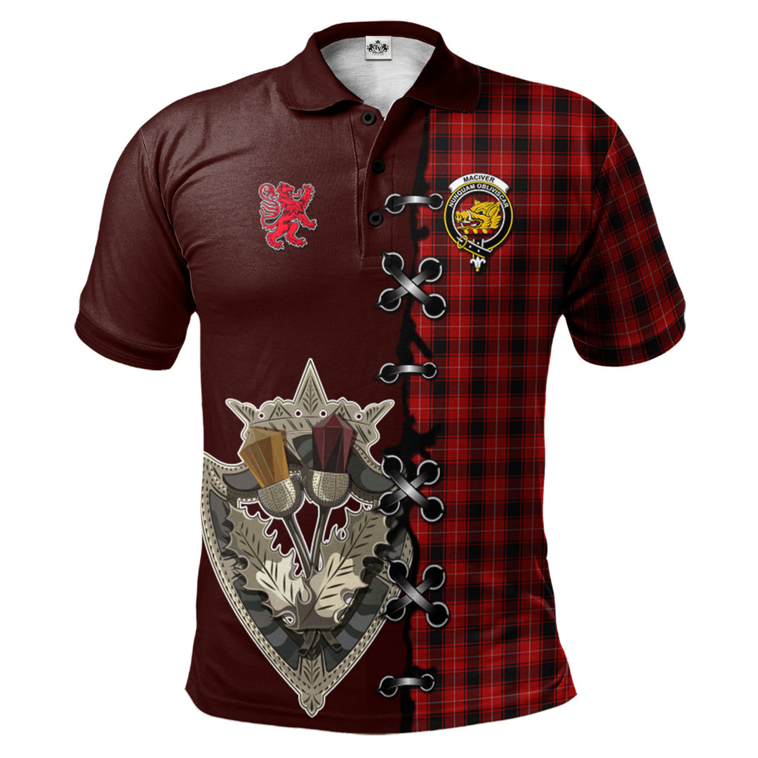Clan MacIver Tartan Polo Shirt - Lion Rampant And Celtic Thistle Style UM95 MacIver Tartan Tartan Polo   