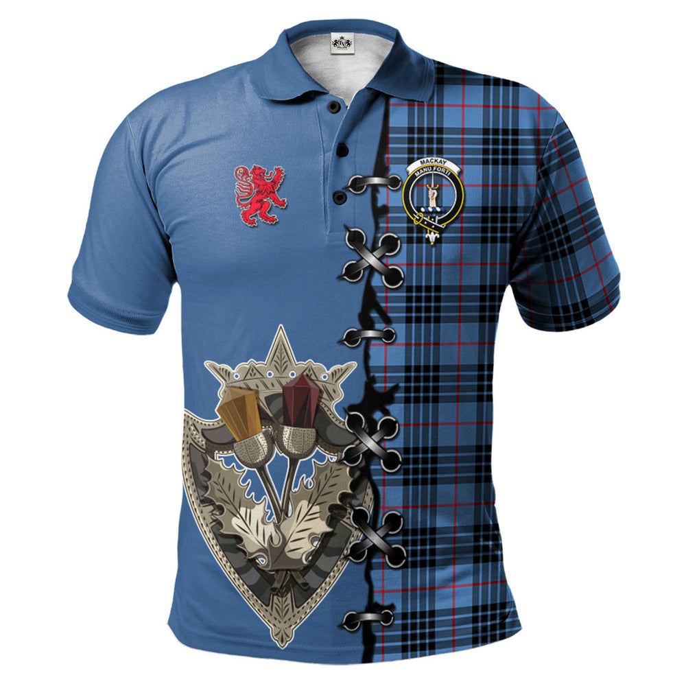 Clan MacKay Blue Tartan Polo Shirt - Lion Rampant And Celtic Thistle Style PZ62 MacKay Blue Tartan Tartan Polo   