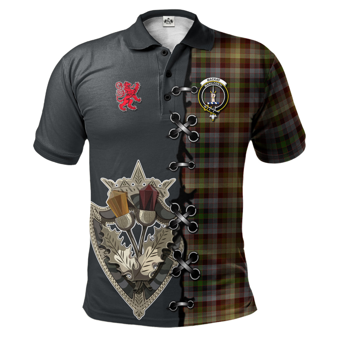 Clan MacKay of Strathnaver Tartan Polo Shirt - Lion Rampant And Celtic Thistle Style NK12 MacKay of Strathnaver Tartan Tartan Polo   