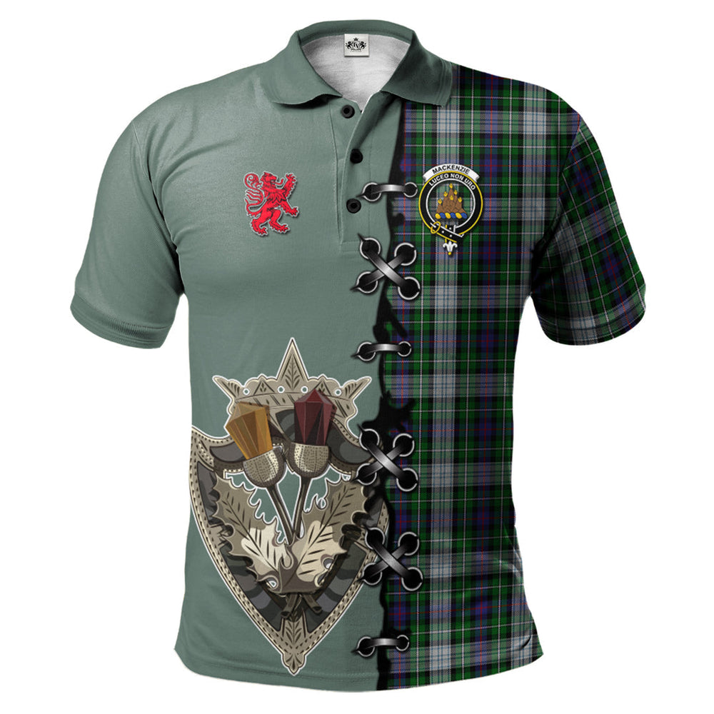 Clan MacKenzie Dress Tartan Polo Shirt - Lion Rampant And Celtic Thistle Style AN78 MacKenzie Dress Tartan Tartan Polo   