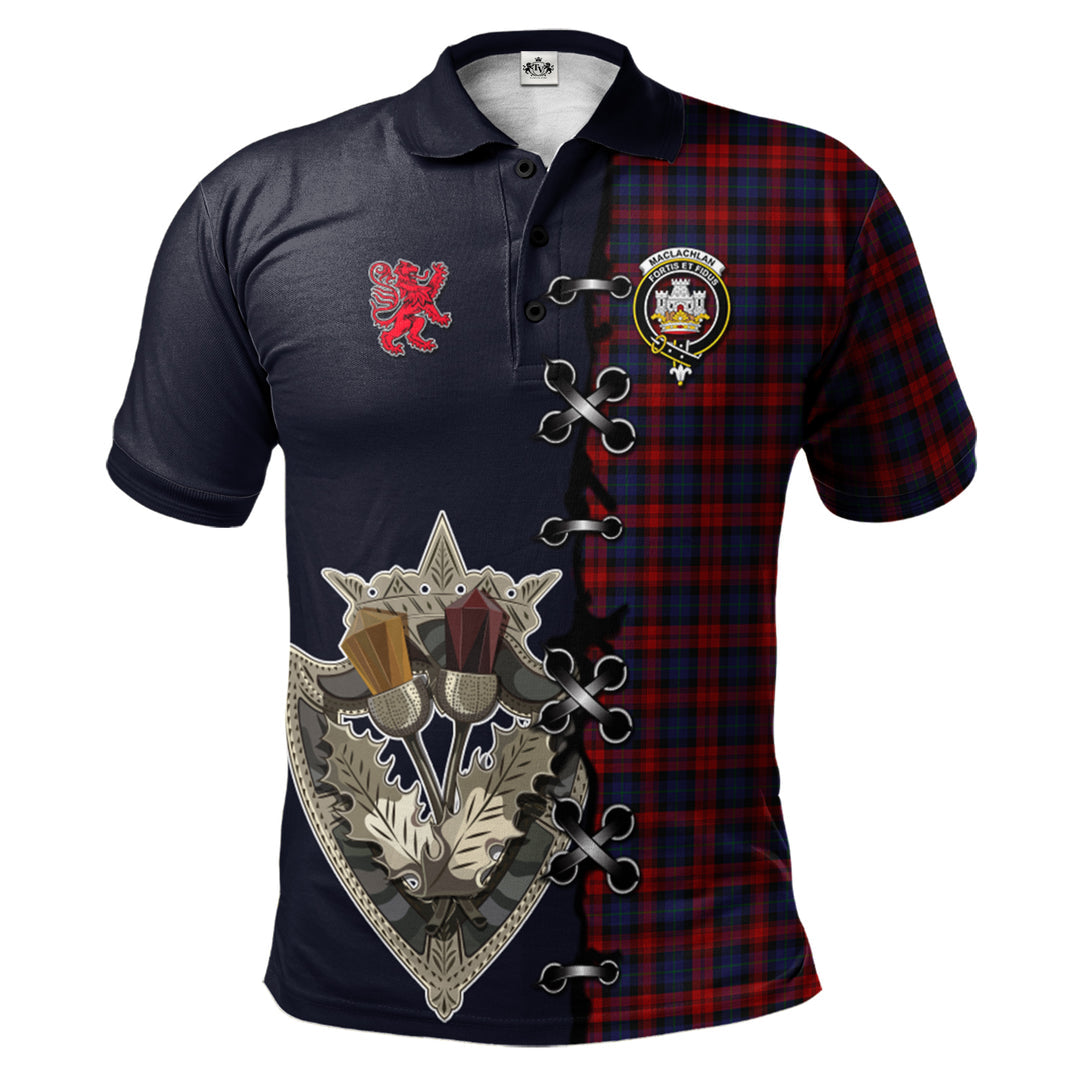 Clan MacLachlan Tartan Polo Shirt - Lion Rampant And Celtic Thistle Style BE52 MacLachlan Tartan Tartan Polo   