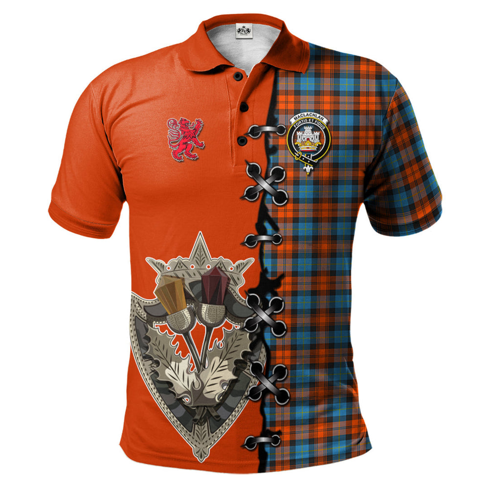 Clan MacLachlan Ancient Tartan Polo Shirt - Lion Rampant And Celtic Thistle Style RQ70 MacLachlan Ancient Tartan Tartan Polo   