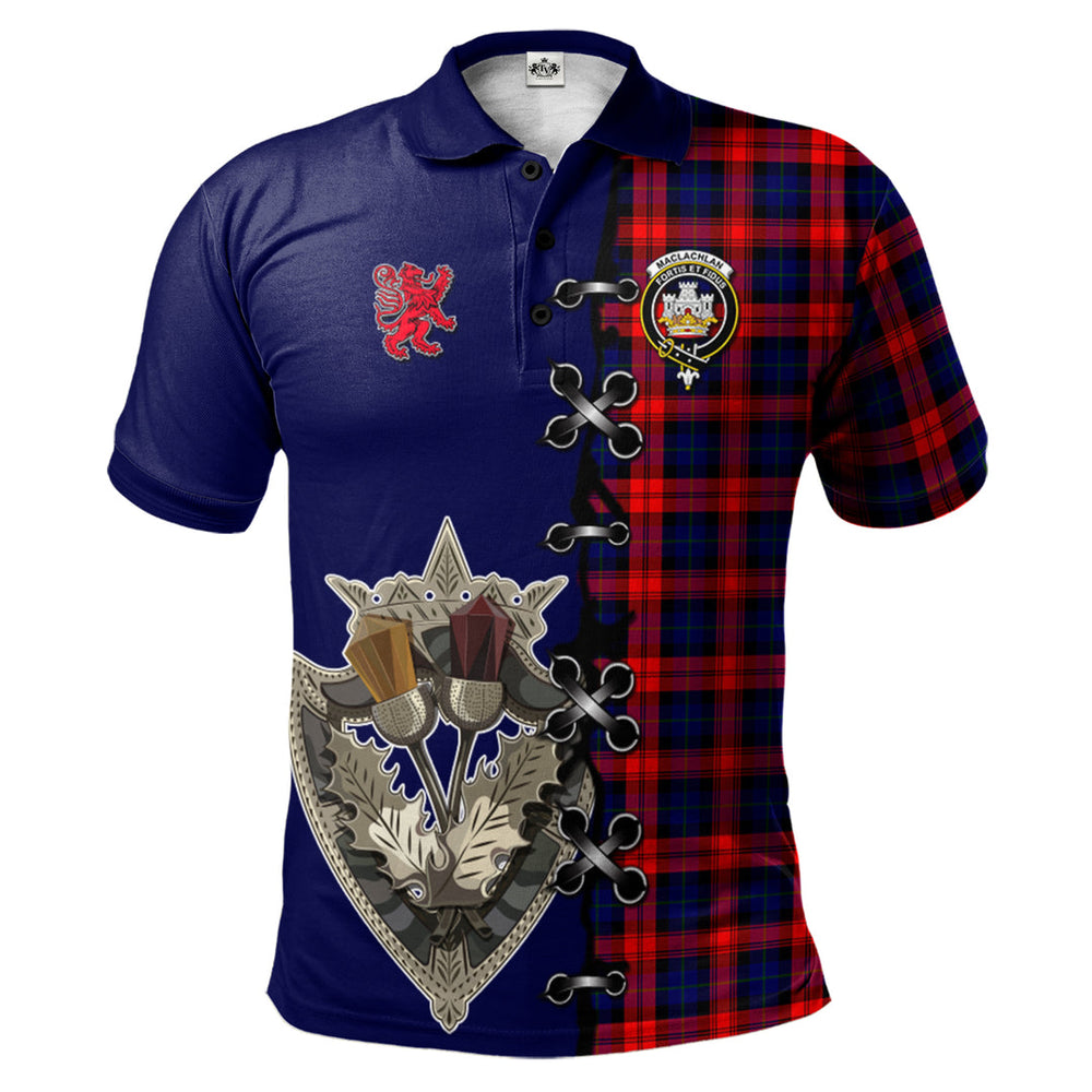 Clan MacLachlan Modern Tartan Polo Shirt - Lion Rampant And Celtic Thistle Style QX83 MacLachlan Modern Tartan Tartan Polo   