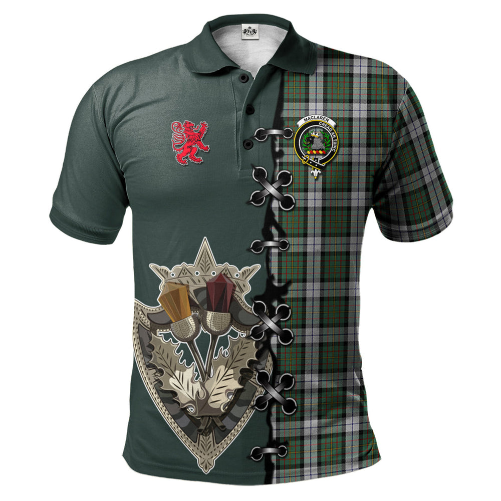 Clan MacLaren Dress Tartan Polo Shirt - Lion Rampant And Celtic Thistle Style PF95 MacLaren Dress Tartan Tartan Polo   