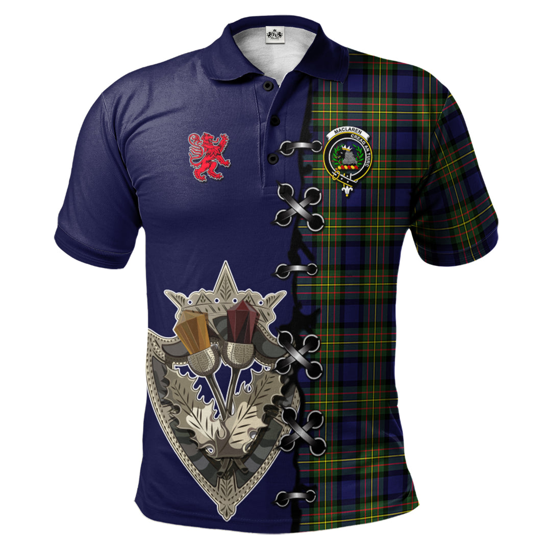 Clan MacLaren Modern Tartan Polo Shirt - Lion Rampant And Celtic Thistle Style RF69 MacLaren Modern Tartan Tartan Polo   