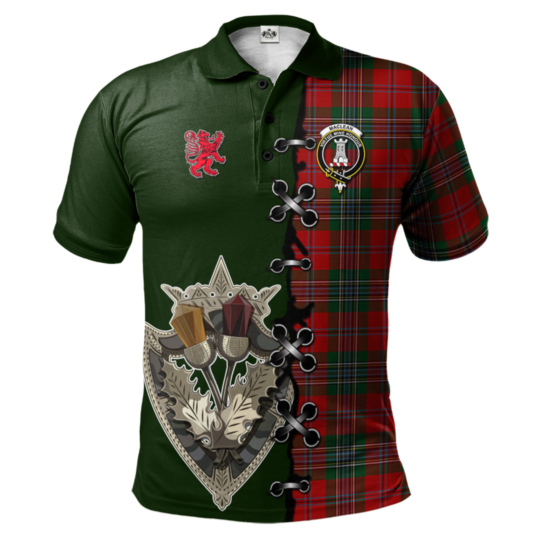 Clan MacLean Tartan Polo Shirt - Lion Rampant And Celtic Thistle Style CH47 MacLean Tartan Tartan Polo   