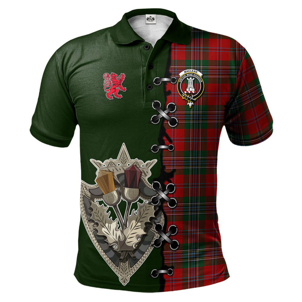 Clan MacLean Tartan Polo Shirt - Lion Rampant And Celtic Thistle Style CH47 MacLean Tartan Tartan Polo   
