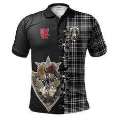 Clan MacLean Black and White Tartan Polo Shirt - Lion Rampant And Celtic Thistle Style EZ70 MacLean Black and White Tartan Tartan Polo   