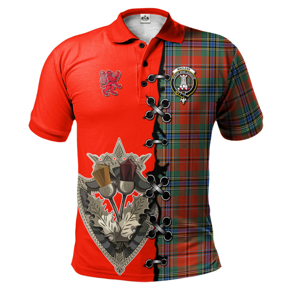 Clan MacLean of Duart Ancient Tartan Polo Shirt - Lion Rampant And Celtic Thistle Stylee OA14 MacLean of Duart Ancient Tartane Tartan Polo   