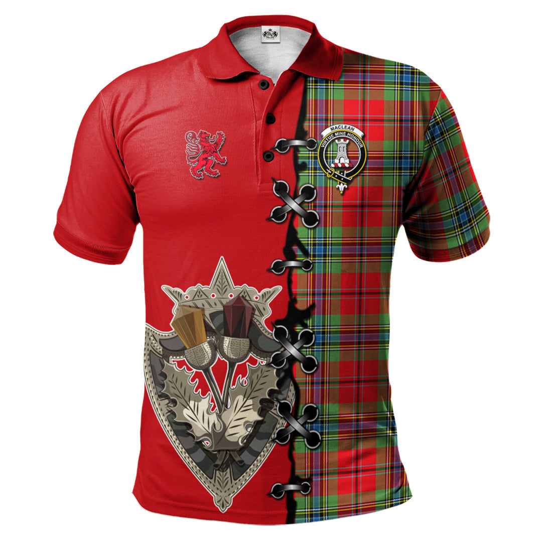 Clan MacLean of Duart Modern Tartan Polo Shirt - Lion Rampant And Celtic Thistle Style WQ32 MacLean of Duart Modern Tartan Tartan Polo   
