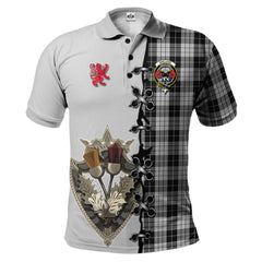 Clan MacLeod Black And White Tartan Polo Shirt - Lion Rampant And Celtic Thistle Style QU21 MacLeod Black And White Tartan Tartan Polo   