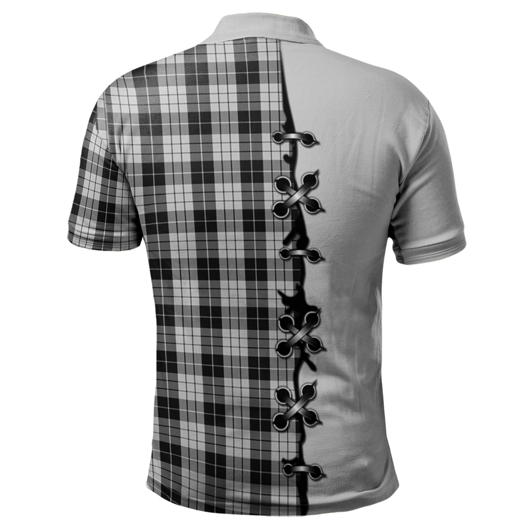 Clan MacLeod Black And White Tartan Polo Shirt - Lion Rampant And Celtic Thistle Style QU21 MacLeod Black And White Tartan Tartan Polo   