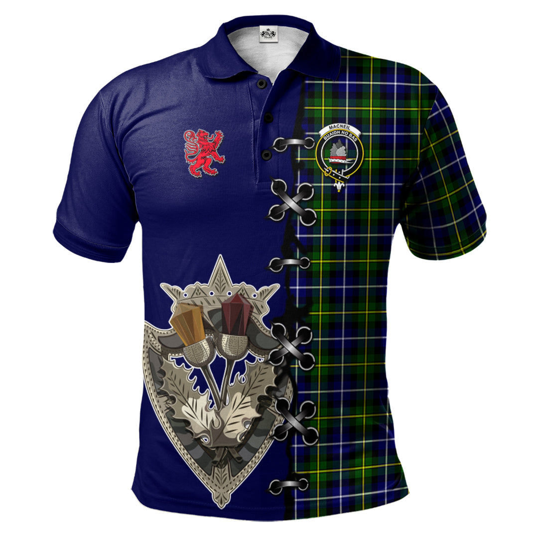 Clan MacNeil of Barra Modern Tartan Polo Shirt - Lion Rampant And Celtic Thistle Style GU70 MacNeil of Barra Modern Tartan Tartan Polo   