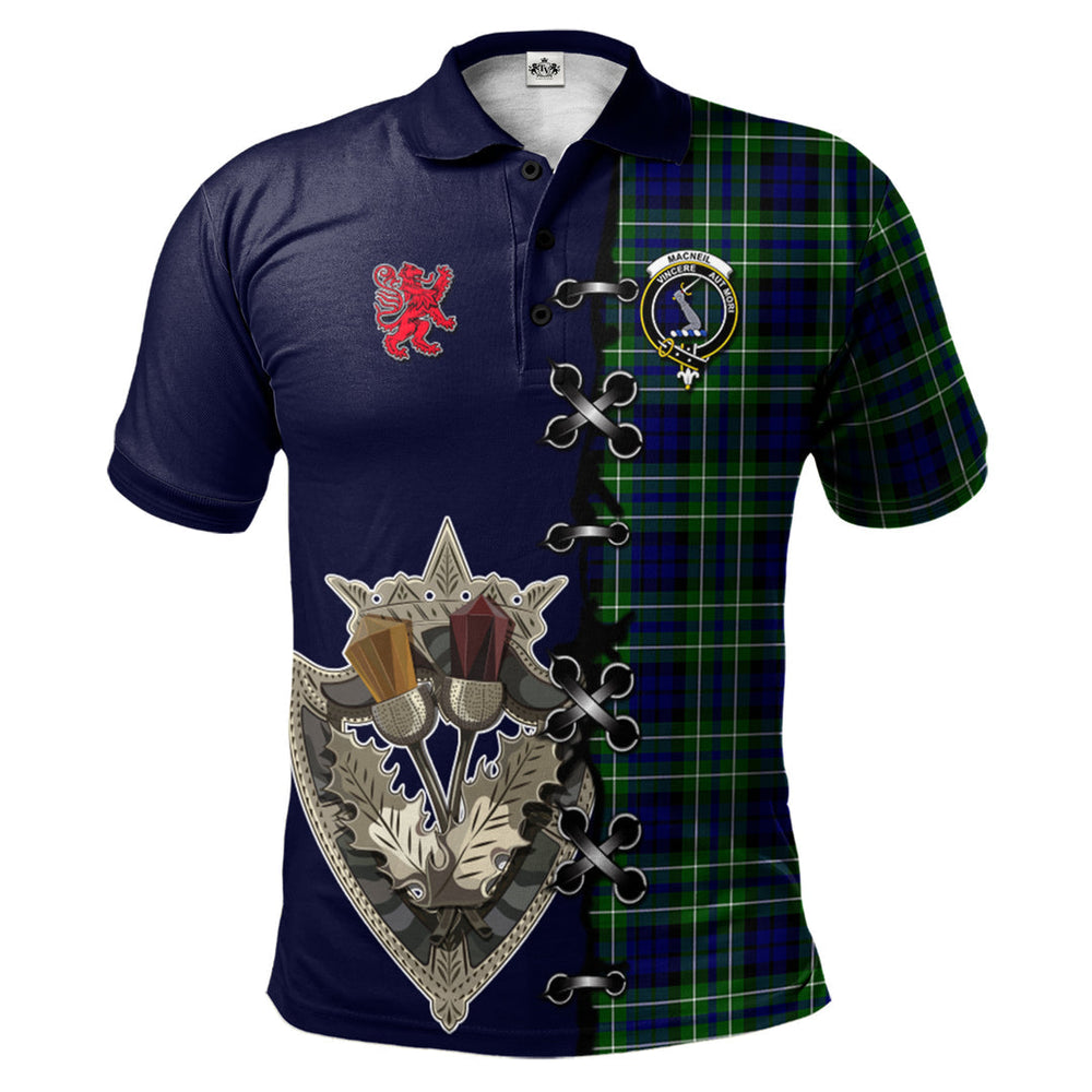Clan MacNeil of Colonsay Modern Tartan Polo Shirt - Lion Rampant And Celtic Thistle Style OU75 MacNeil of Colonsay Modern Tartan Tartan Polo   