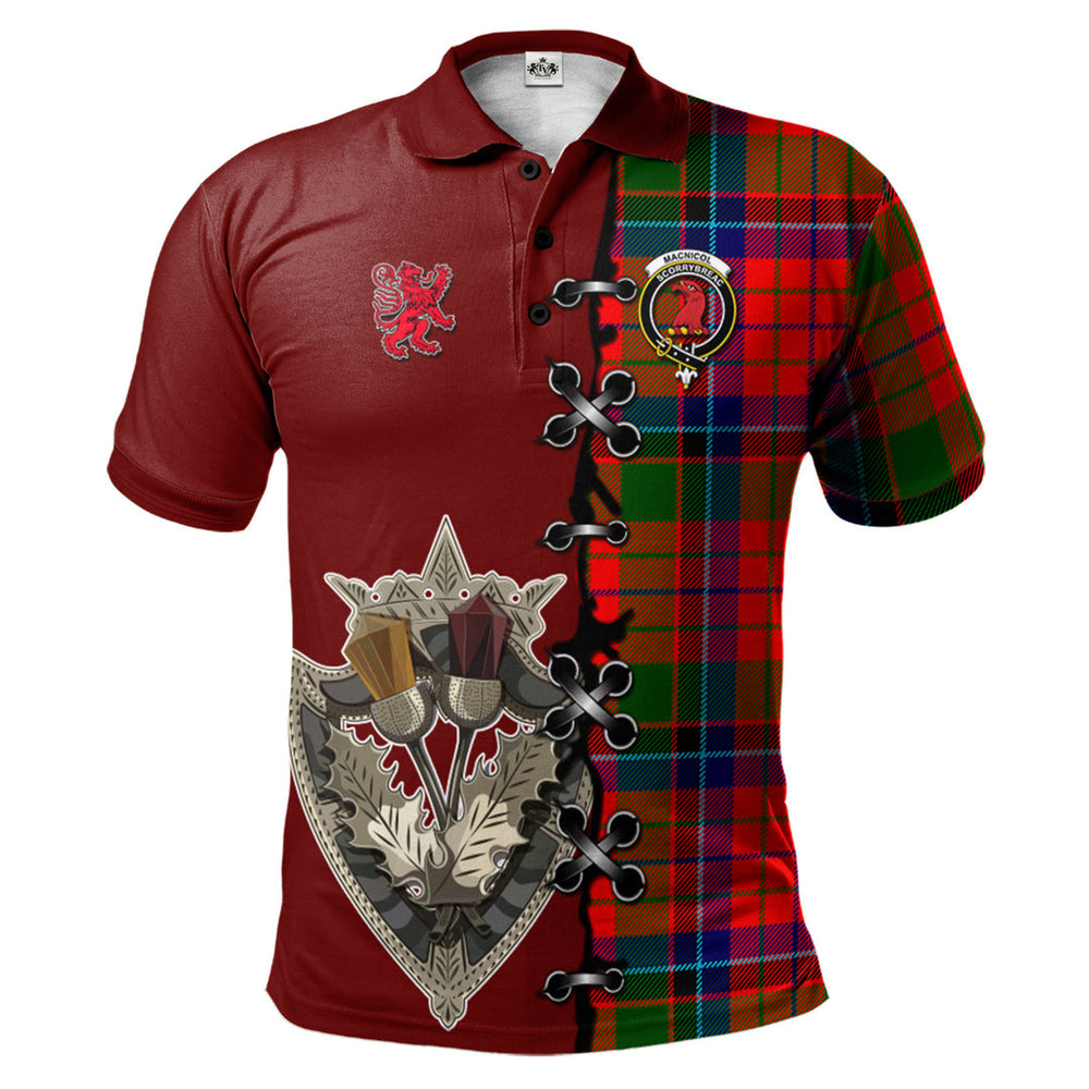 Clan MacNicol of Scorrybreac Tartan Polo Shirt - Lion Rampant And Celtic Thistle Style WR74 MacNicol of Scorrybreac Tartan Tartan Polo   