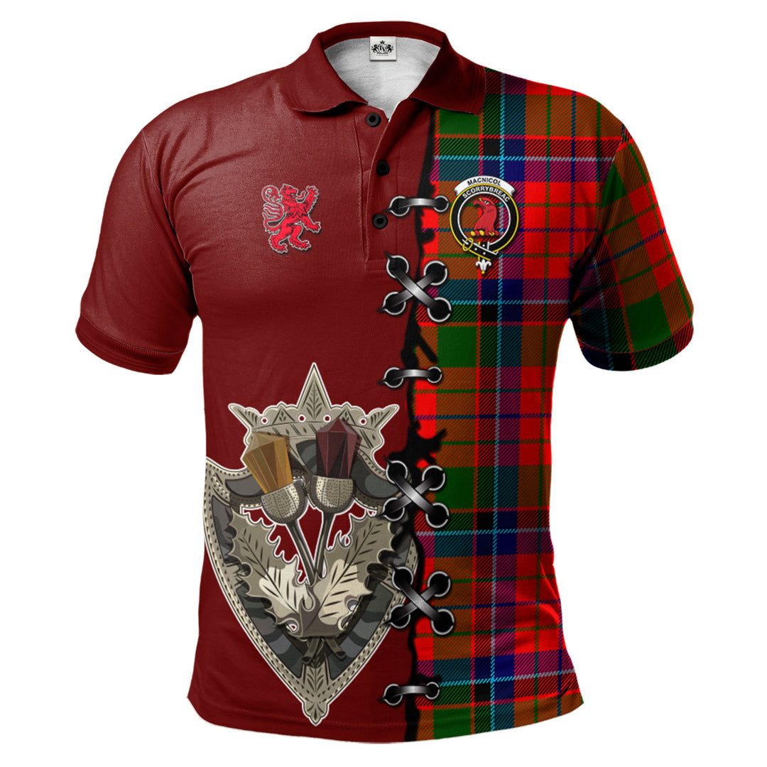 Clan MacNicol of Scorrybreac Tartan Polo Shirt - Lion Rampant And Celtic Thistle Style WR74 MacNicol of Scorrybreac Tartan Tartan Polo   