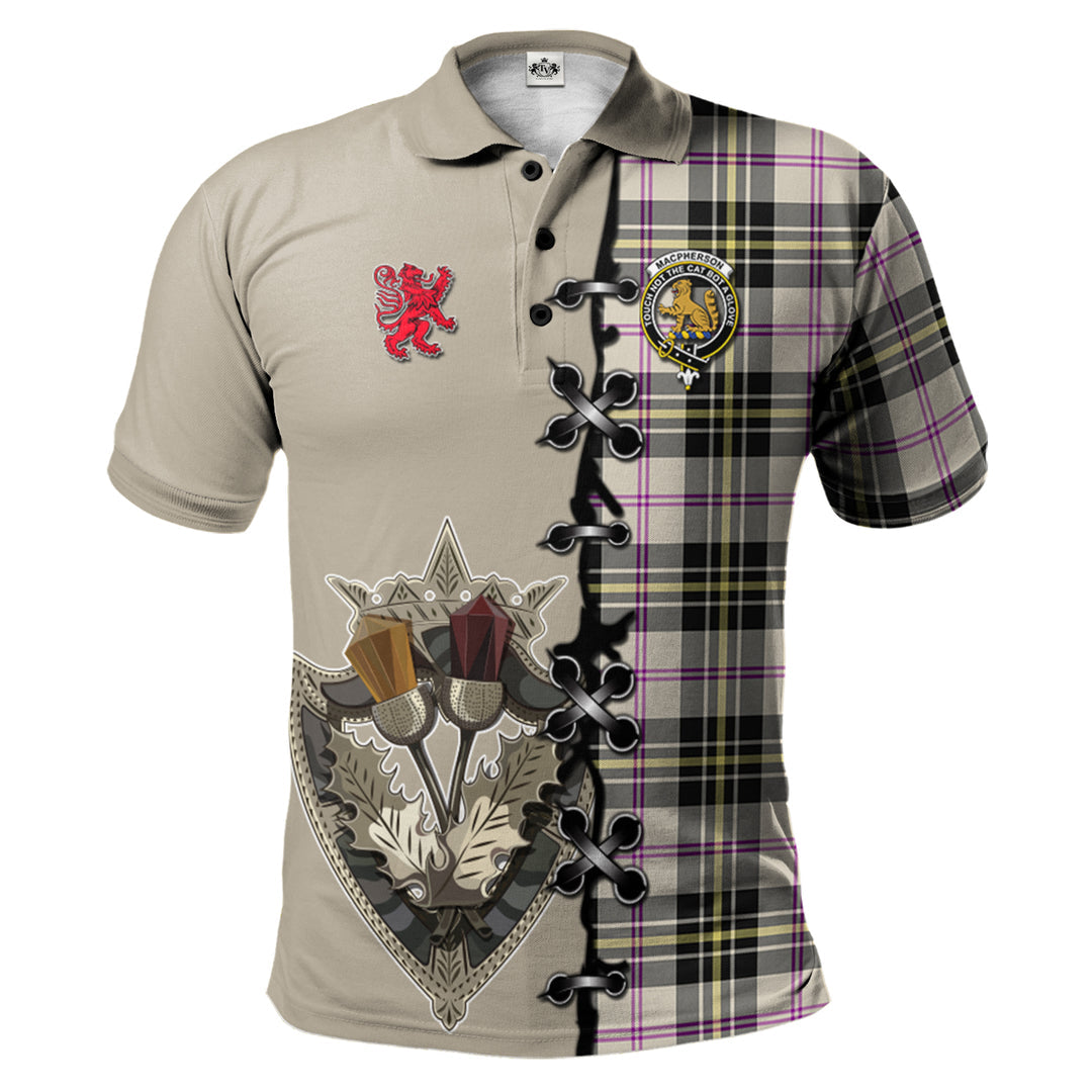 Clan MacPherson Dress Ancient Tartan Polo Shirt - Lion Rampant And Celtic Thistle Style PS93 MacPherson Dress Ancient Tartan Tartan Polo   