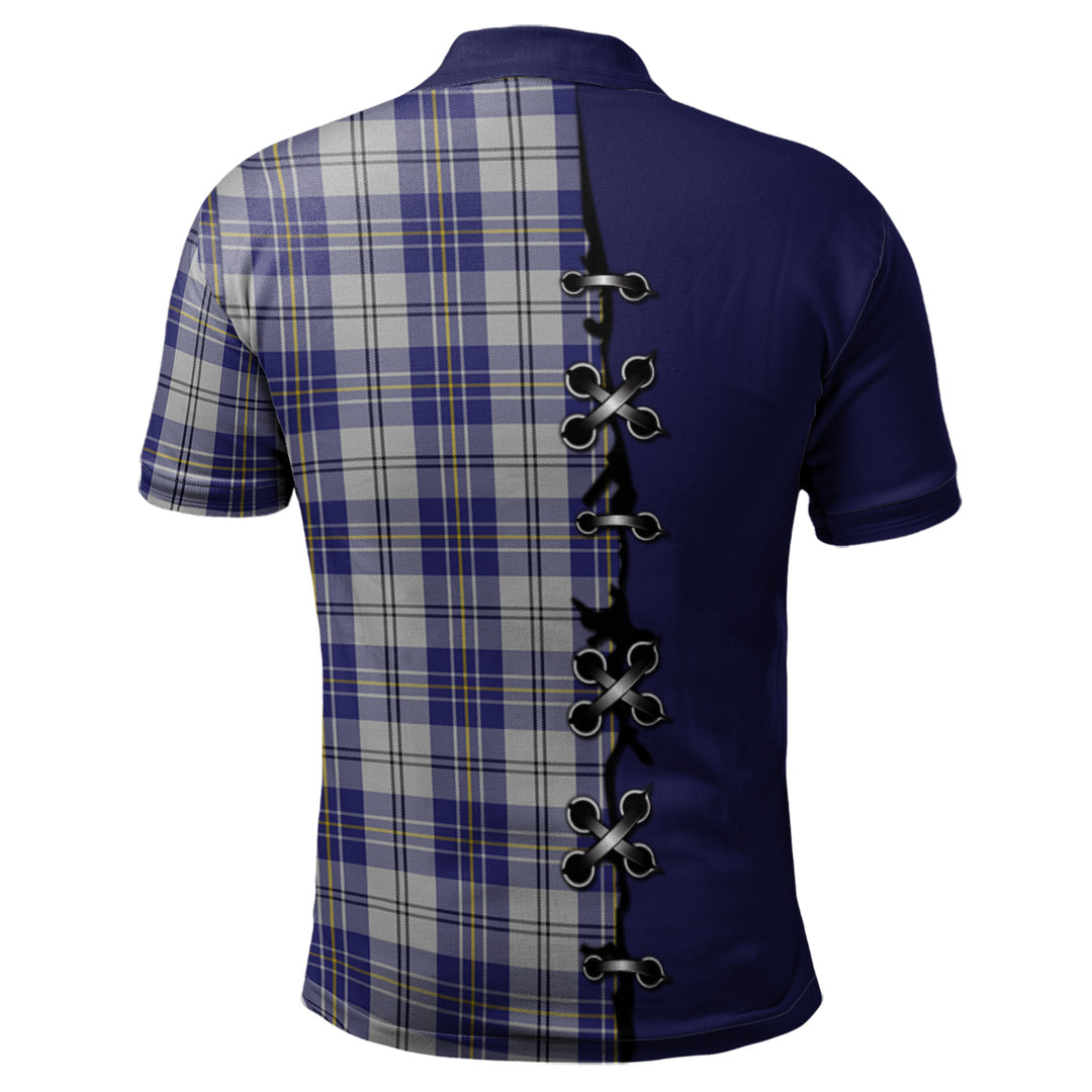 Clan MacPherson Dress Blue Tartan Polo Shirt - Lion Rampant And Celtic Thistle Style EA50 MacPherson Dress Blue Tartan Tartan Polo   
