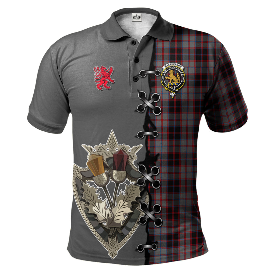 Clan MacPherson Hunting Tartan Polo Shirt - Lion Rampant And Celtic Thistle Style SR47 MacPherson Hunting Tartan Tartan Polo   