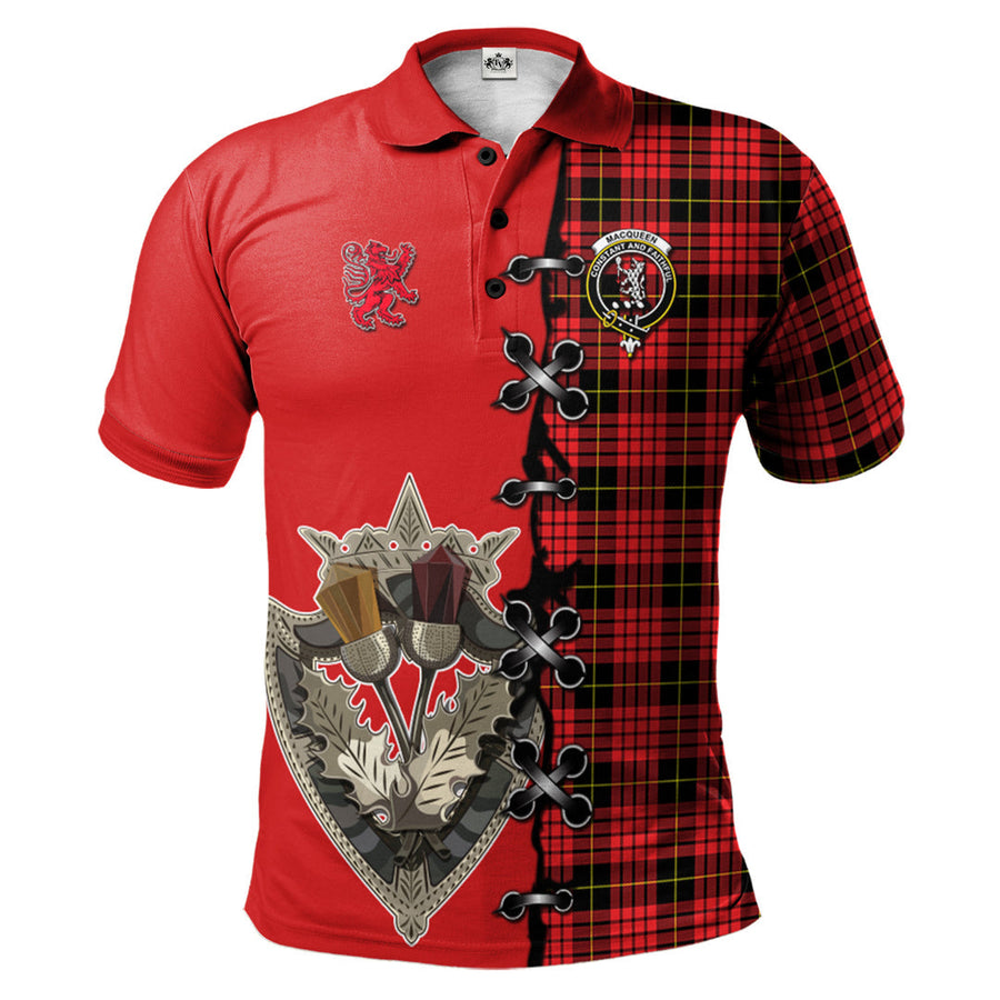 Clan MacQueen Modern Tartan Polo Shirt - Lion Rampant And Celtic Thistle Style GK53 MacQueen Modern Tartan Tartan Polo   