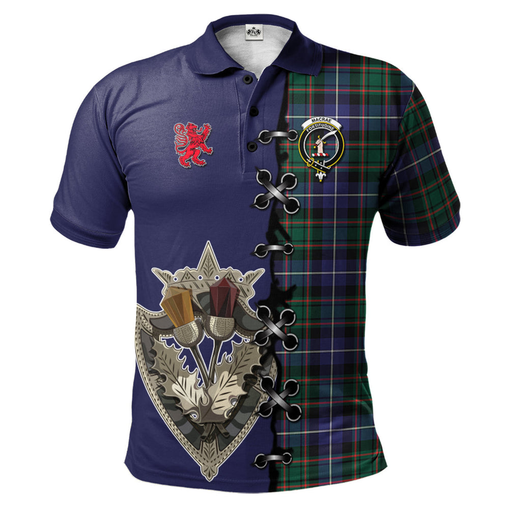 Clan MacRae Hunting Modern Tartan Polo Shirt - Lion Rampant And Celtic Thistle Style MY47 MacRae Hunting Modern Tartan Tartan Polo   