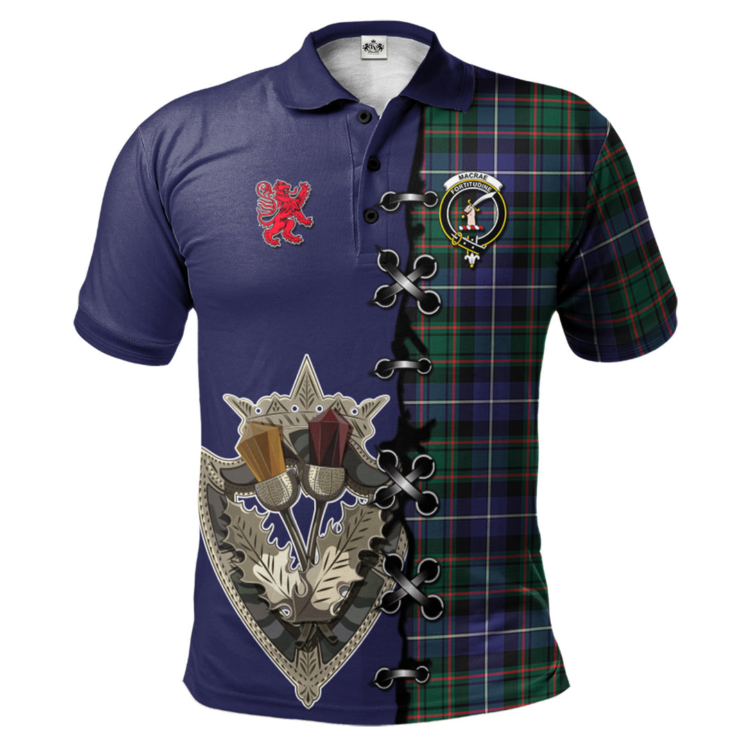 Clan MacRae Hunting Modern Tartan Polo Shirt - Lion Rampant And Celtic Thistle Style MY47 MacRae Hunting Modern Tartan Tartan Polo   