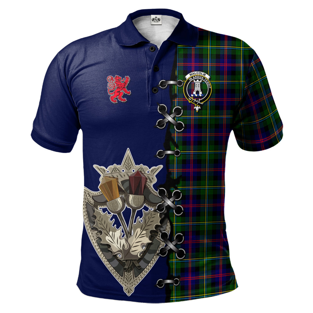 Clan Malcolm Tartan Polo Shirt - Lion Rampant And Celtic Thistle Style DJ22 Malcolm Tartan Tartan Polo   
