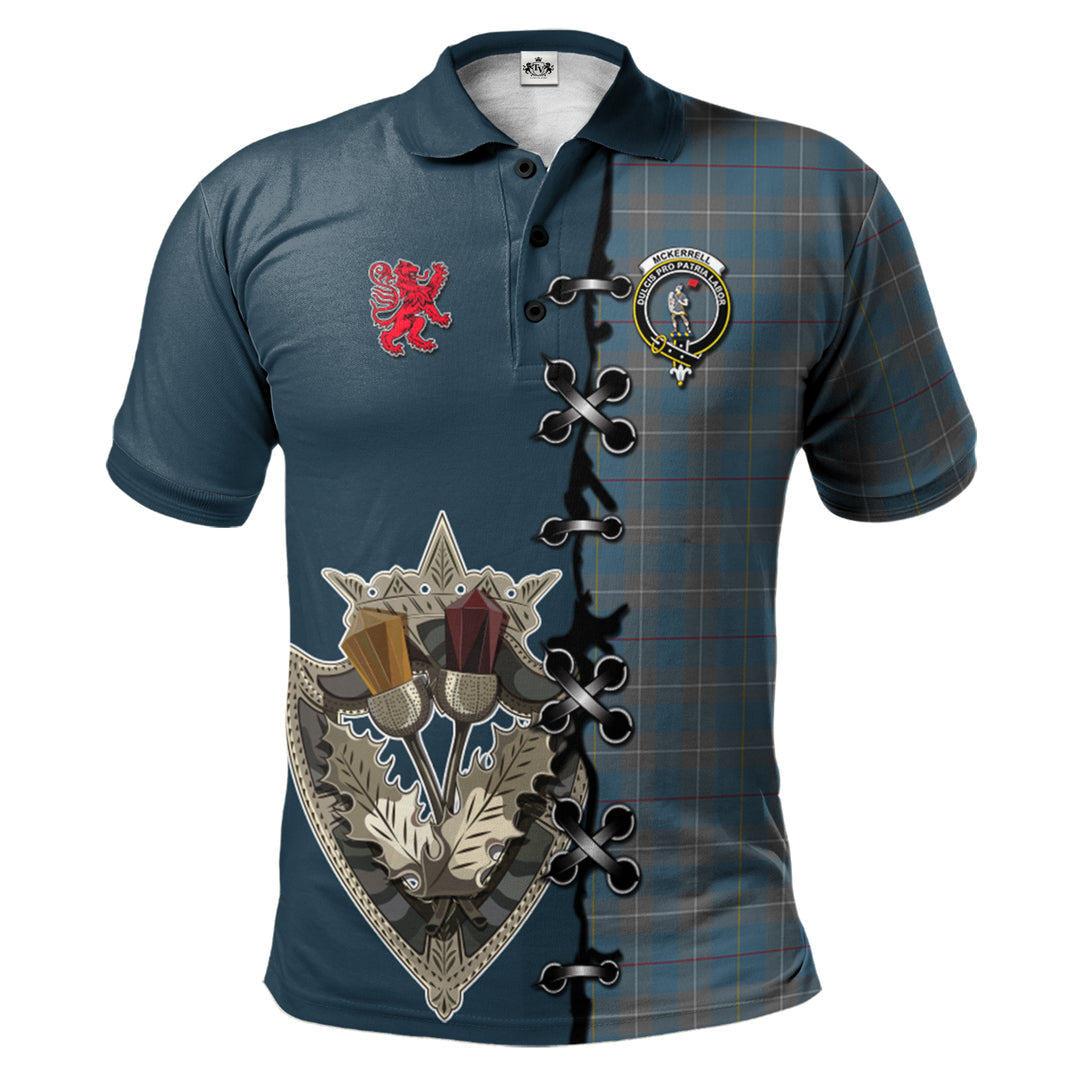 Clan McKerrell of Hillhouse Dress Tartan Polo Shirt - Lion Rampant And Celtic Thistle Style BL16 McKerrell of Hillhouse Dress Tartan Tartan Polo   