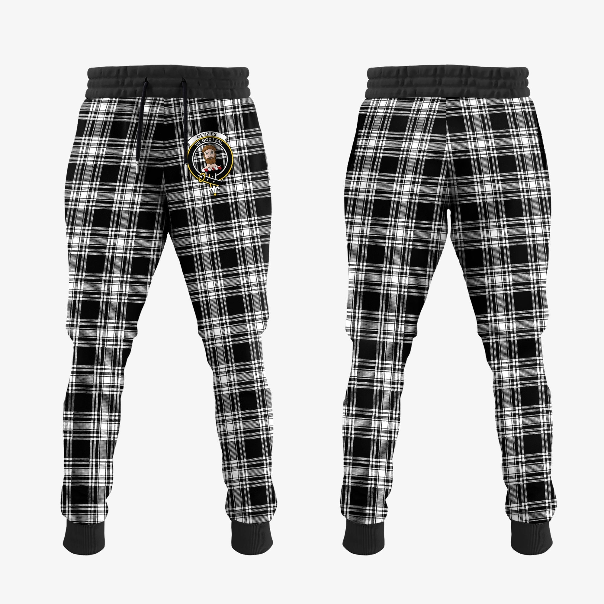 Clan Menzies Black And White Tartan Crest Jogger Sweatpants PR68 Clan Menzies Tartan Today   