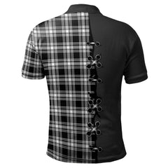 Clan Menzies Black _ White Tartan Polo Shirt - Lion Rampant And Celtic Thistle Style IJ59 Menzies Black _ White Tartan Tartan Polo   