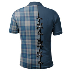 Clan Menzies Dress Blue _ White Tartan Polo Shirt - Lion Rampant And Celtic Thistle Style SJ17 Menzies Dress Blue _ White Tartan Tartan Polo   
