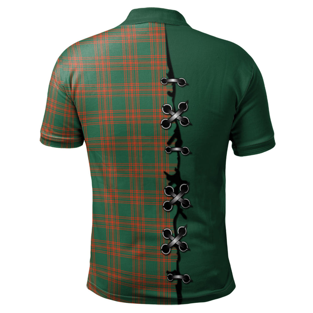 Clan Menzies Green Ancient Tartan Polo Shirt - Lion Rampant And Celtic Thistle Style LG72 Menzies Green Ancient Tartan Tartan Polo   